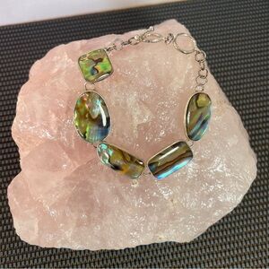 Sterling Silver Abalone Shell Link Bracelet Toggle Clasp 925 Artisan